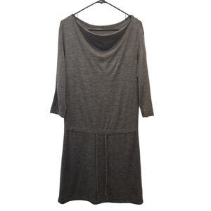 Ibex Merino Wool Cowl Neck Hooded Dress 3/4 Sleeve Grey Women’s M USA Made